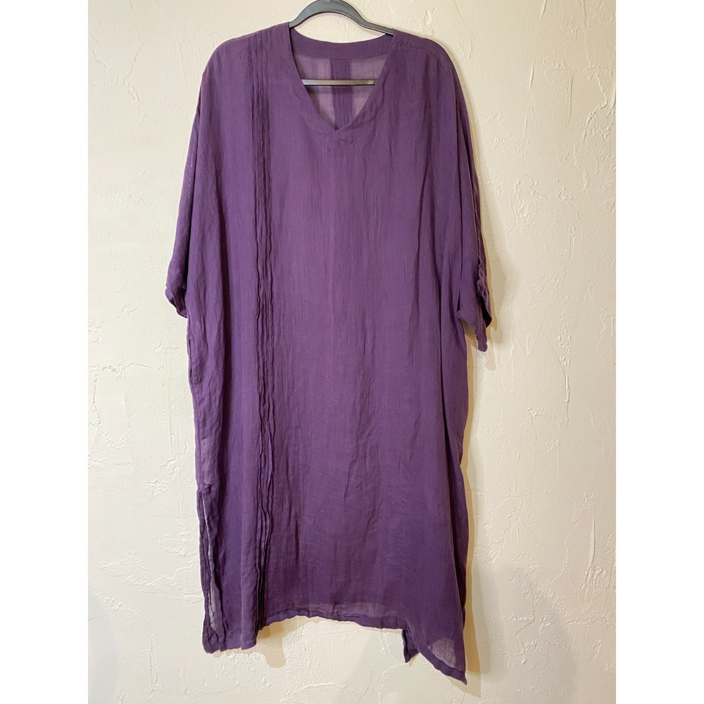 Linen Dress FITS Womens size‎ 2X Purple Midi Pintuck Minimal Lagenlook Coastal